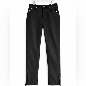 Boohoo Black High Rise Straight Leg Jeans Size 8 Side Split Hem